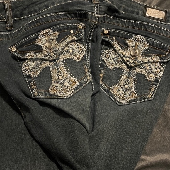 Earl Jeans Denim - Earl Jeans Black Boyfriend Jeans with Embellished Crosses